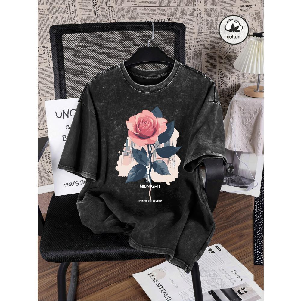 

Midnight Rose Tour Of The Century Print Washed T-Shirt Woman Cotton T Shirt Sport Summer Clothes Jogging Loose Short Sleeve 2XL