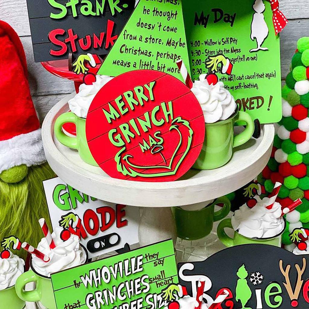 Christmas Tray Decoration Cartoon Flat Print Layered Tray Wooden Decoration Set Party Decoration
