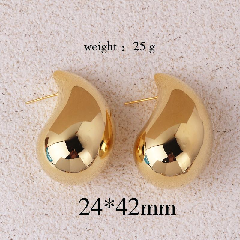 Vintage Gold Plated Chunky Dome Drop Earrings for Women Glossy Stainless Steel Thick Teardrop Earrings Dupes Lightweight Hoops