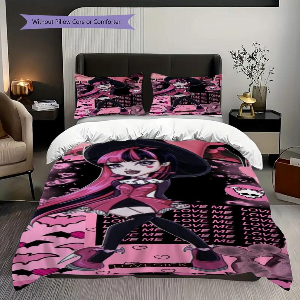 Monster High Fantasy Style Three-piece set (1 * duvet cover + 2 * pillowcase, without core) 2D Flat Bedding set Christmas birthday gift