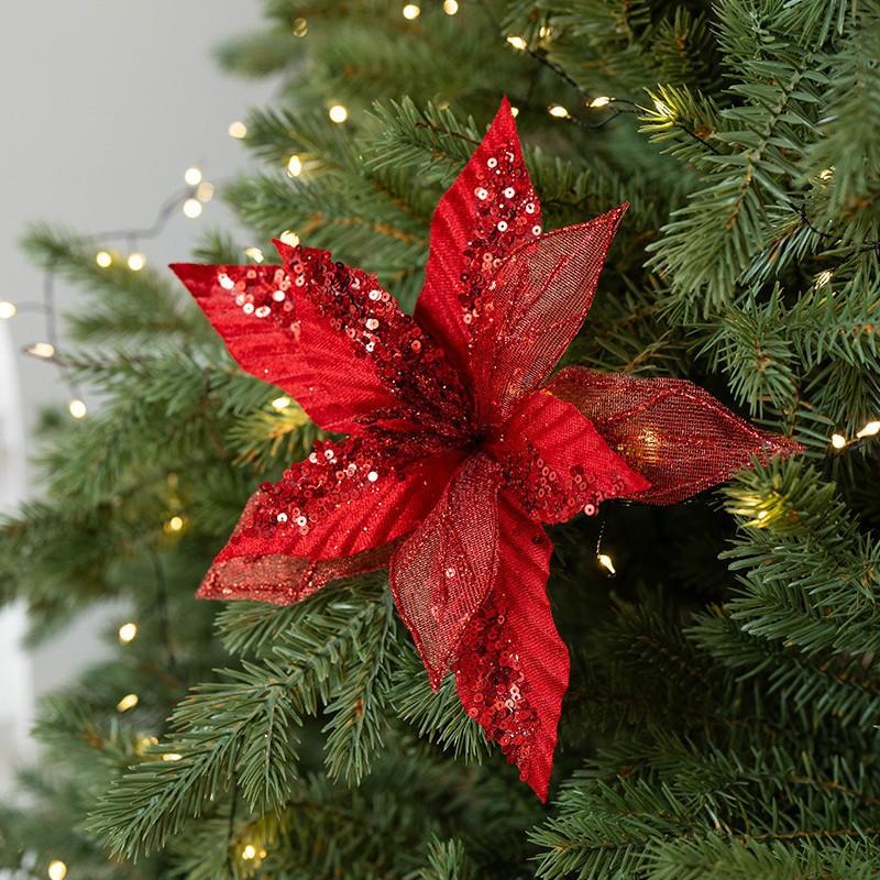 22CM New Christmas Tree Decoration Gold Champagne Sequins Handmade Tulle Christmas Flower Vine Wreath Accessories christmas tree