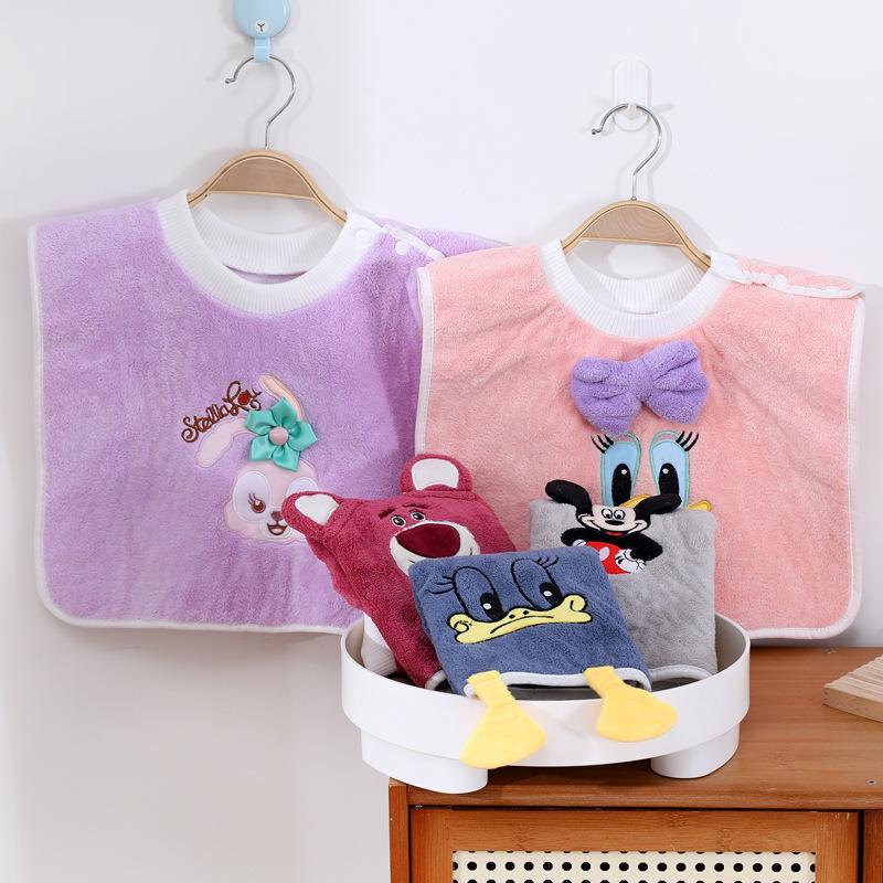 Cartoon Baby Bib & Washcloth Set: Waterproof, Stain-proof, for Face Wash, Rinsing, & Toothbrushing