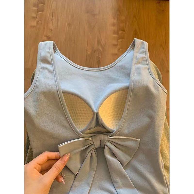 Korean Style Slimming Women's Summer Vest with Chest Pad and Bow Top