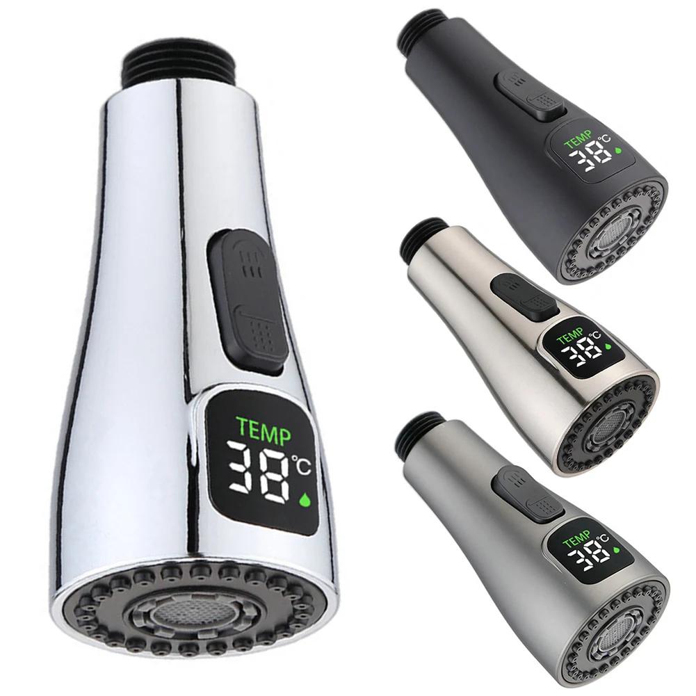 Kitchen Faucet Nozzle Pull Out Sink Water Tap Nozzle LED Digital Display Faucet Adapter Universal 1/2  Taps Bubbler Connector