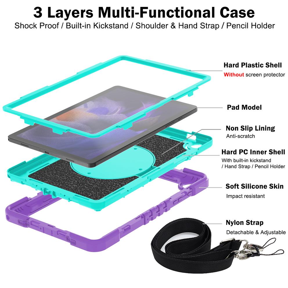 Color Block Protective Case with Wrist Strap for Samsung Tab A9/A9 Plus