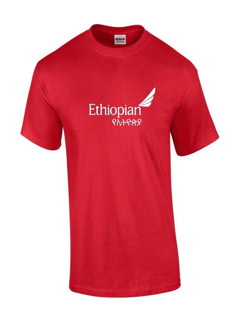 Ethiopian Airlines White Logo African Aviation Red Cotton T-Shirt 3XL