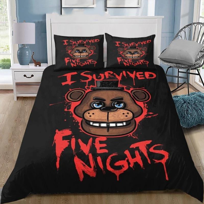Fazbear's Pizza Freddy-Bear Print Bedding Set Cartoon Bear Duvet Cover Pillowcases Bedroom Home Bedding No Filler