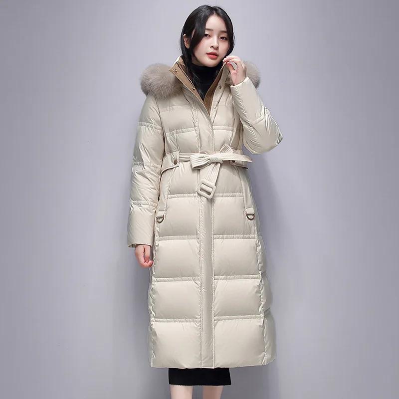 Winter and Autumn Women Long White Down Coats Fashion Casual Ladies Warm Down Clothing