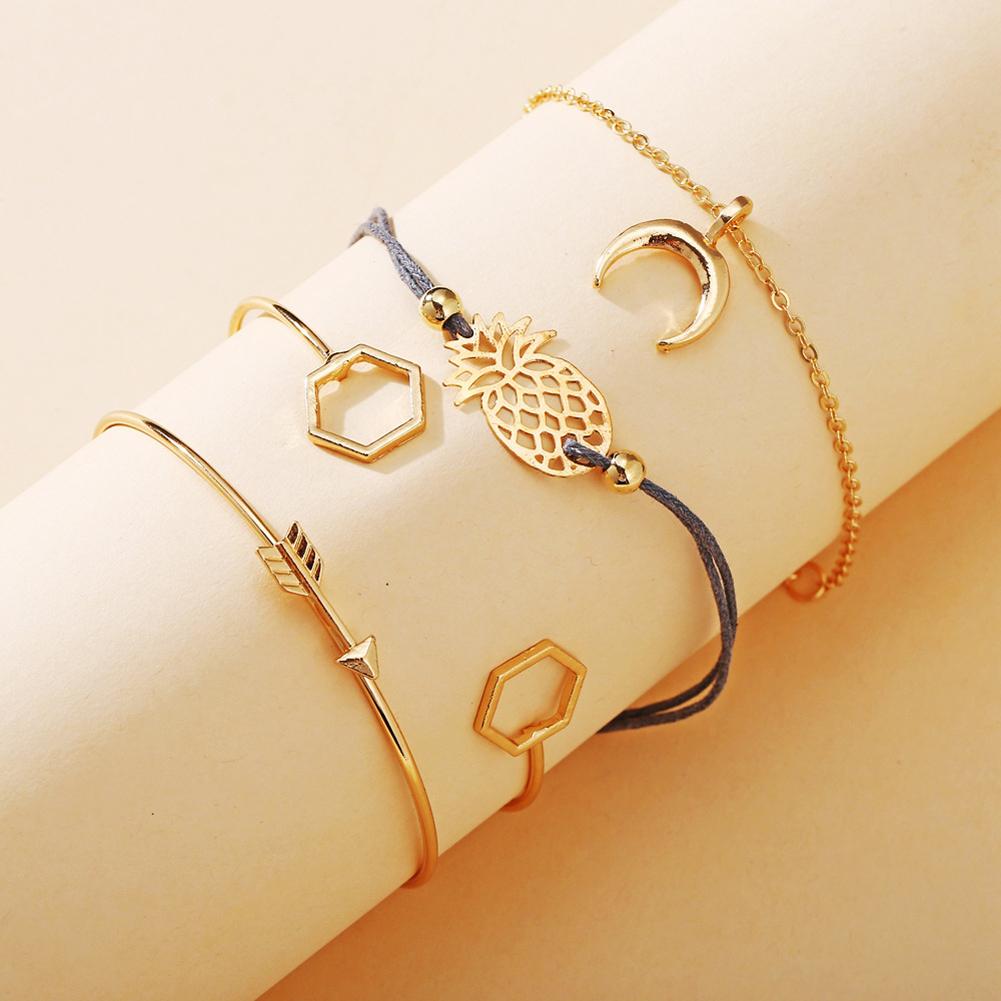4 Pcs/set Women's  Bracelet Pineapple-pattern Geometric Retro Style Bracelet