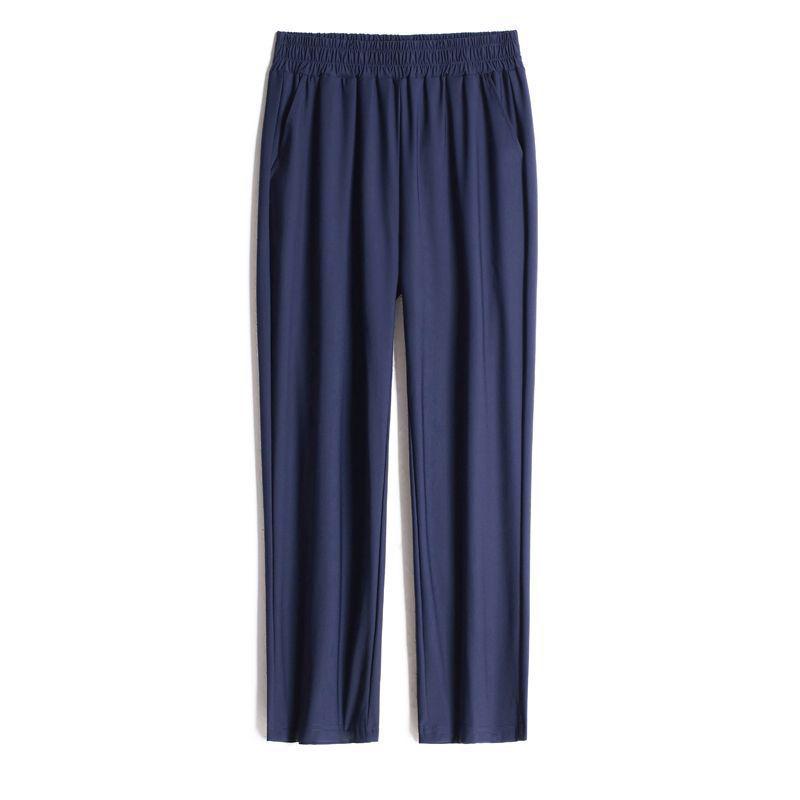 Women's High Waist Ice Silk Quick-Dry Pants: Lightweight, Loose-Fit, Nine-Point Straight Leg Trousers for Summer.