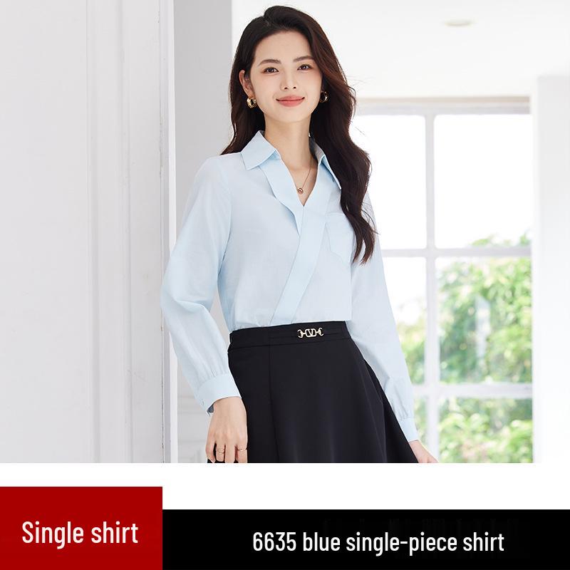 

Women s High-End French V-Neck Long-Sleeve Slimming Loose-Fit Commuter Top S