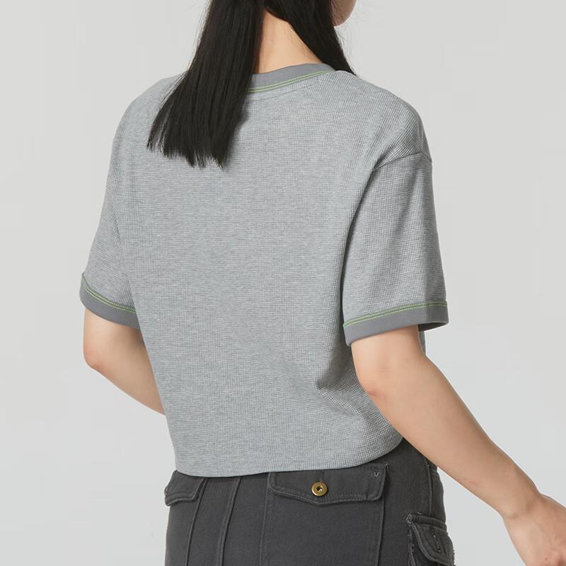 Adidas Originals Short V-Neck T-Shirt Women Tops Gray JJ4366