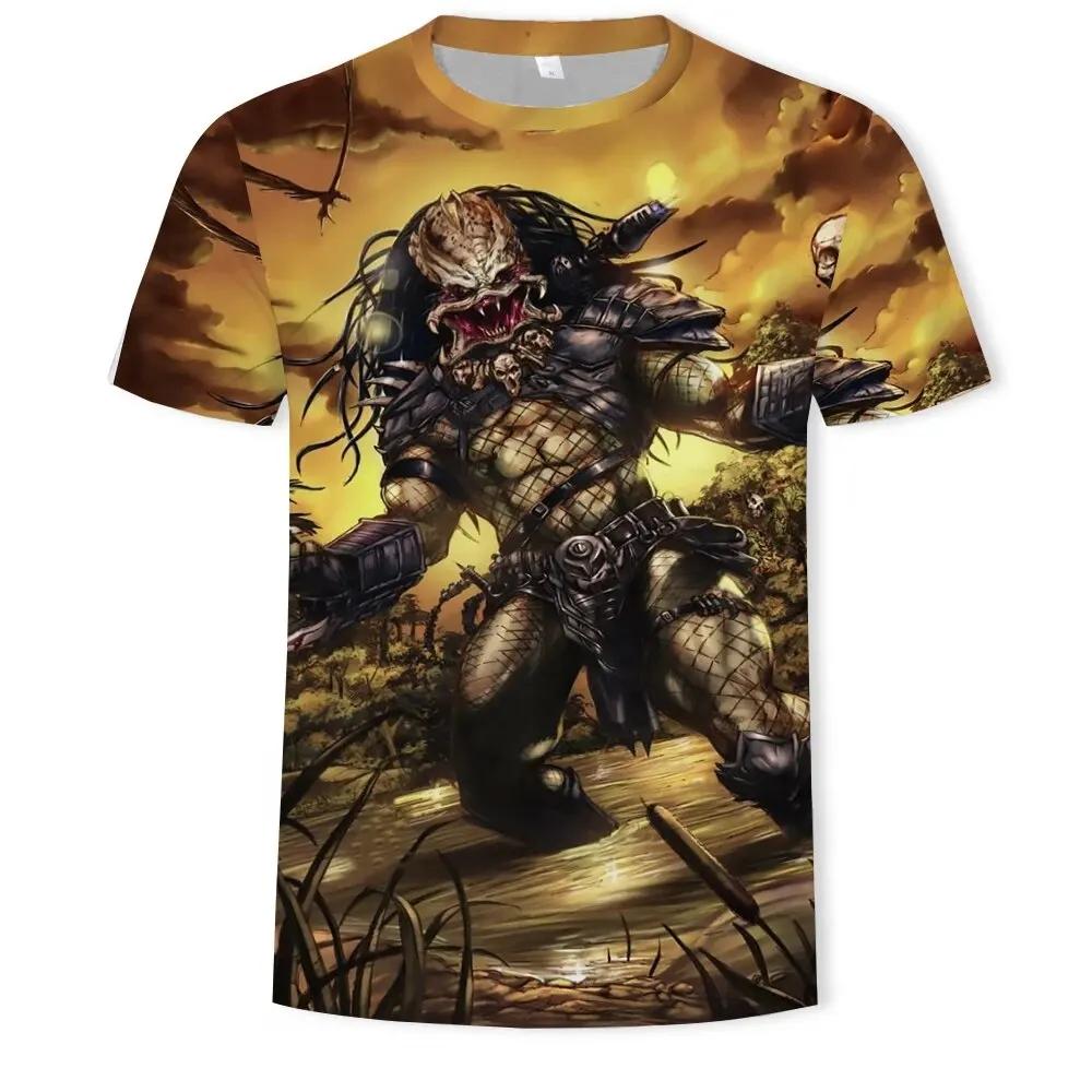 MINISO 3D Printed Movie "Predator" Alien Killer Men's T-shirt Cartoon Harajuku Fashion Adult Short Sleeved Round Neck Top Clothing