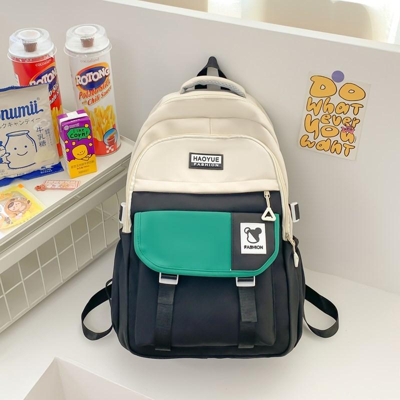 Student Skolväska Campus College Stil Stor Kapacitet Ryggsäck Dam Färgblock Ryggsäck för Flickor