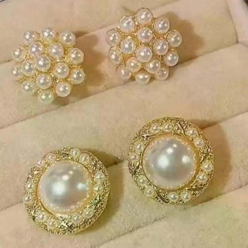 6pair/set Elegant Temperament Imitation Pearl Round Square Earrings Women Daily Wear Holiday Accessories Gifts