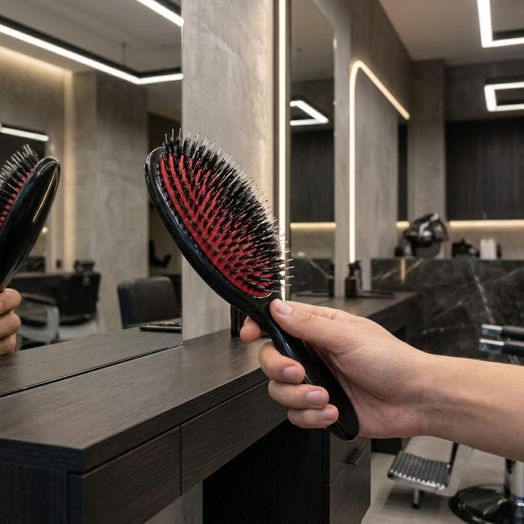 Hair brush for hair extensions with natural boar bristles L