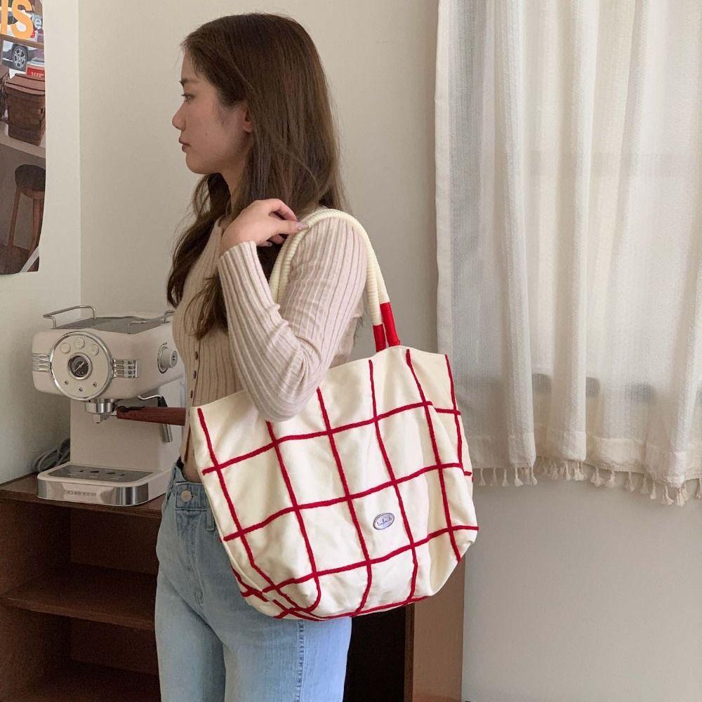 

Handbag Cloth Tote Bag Weave Shoulder Strap Underarm Bag Casual Plaid Shoulder Bag Girls чёрный