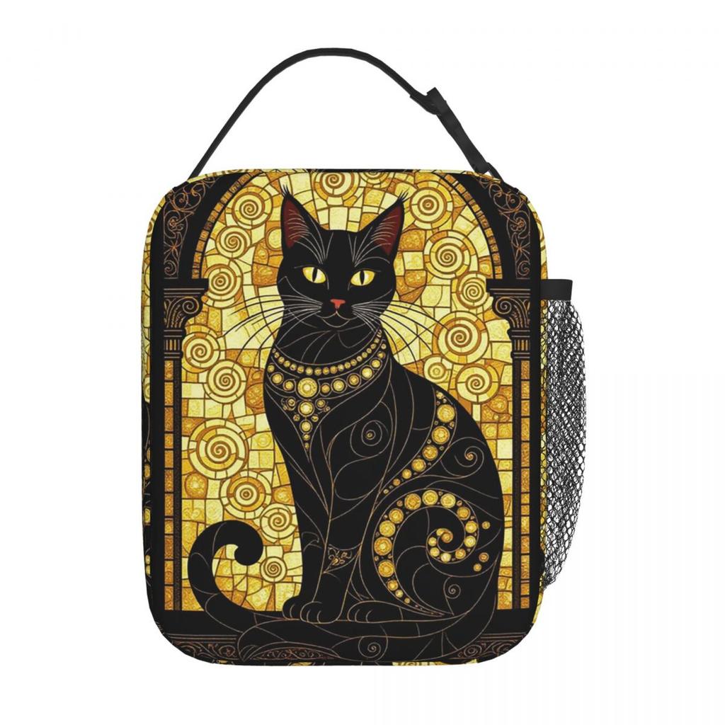 Egyptian Cat Pattern Insulated Lunch Bag for Kids School Cooler Thermal Food Box Tote Portable Lunch Boxes Container