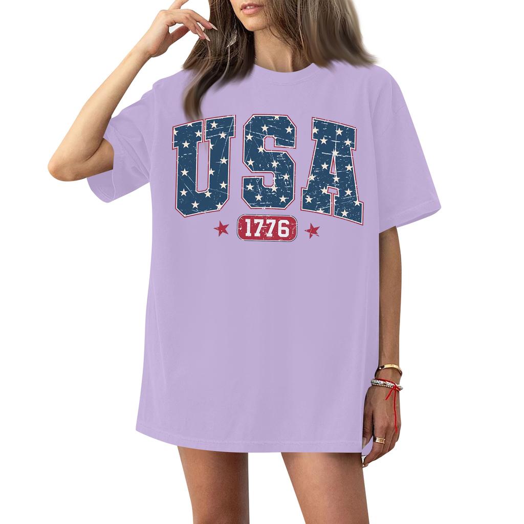 Kadın Yuvarlak Yaka Baskılı Kısa Kollu Tişört Üst