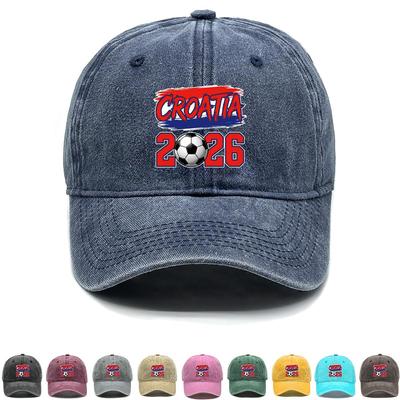 Baseball Cap With 2026 Football Soccer "CROATIA" Flag Printed , Adjustable Snapback Baseball Cap Fit Non-Stretch Fabric Solid Color Leisure Sports Hat
