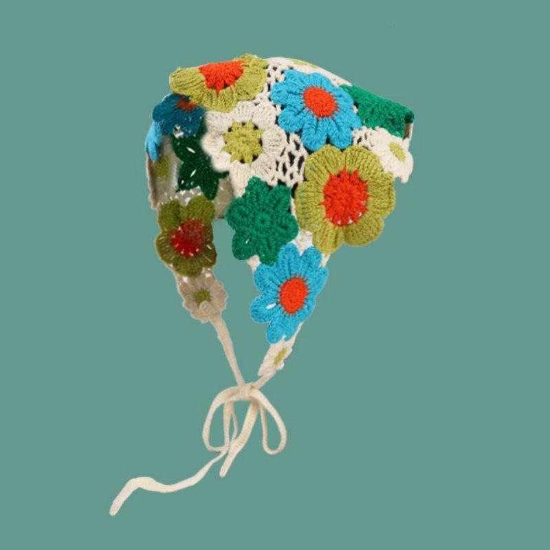 Ręcznie robiona szydełkowa trójkątna chusta na głowę: Francuski Retro, Wszechstronny, Styl Pastoralny