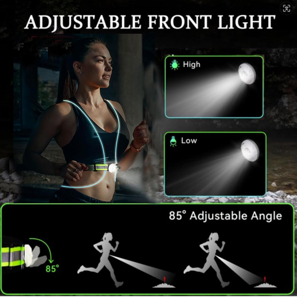 Led Reflective Running Vest Light, Running Vest for Men/Women Runner, Cycling, Walking, Reflective Running Gear with Front Light
