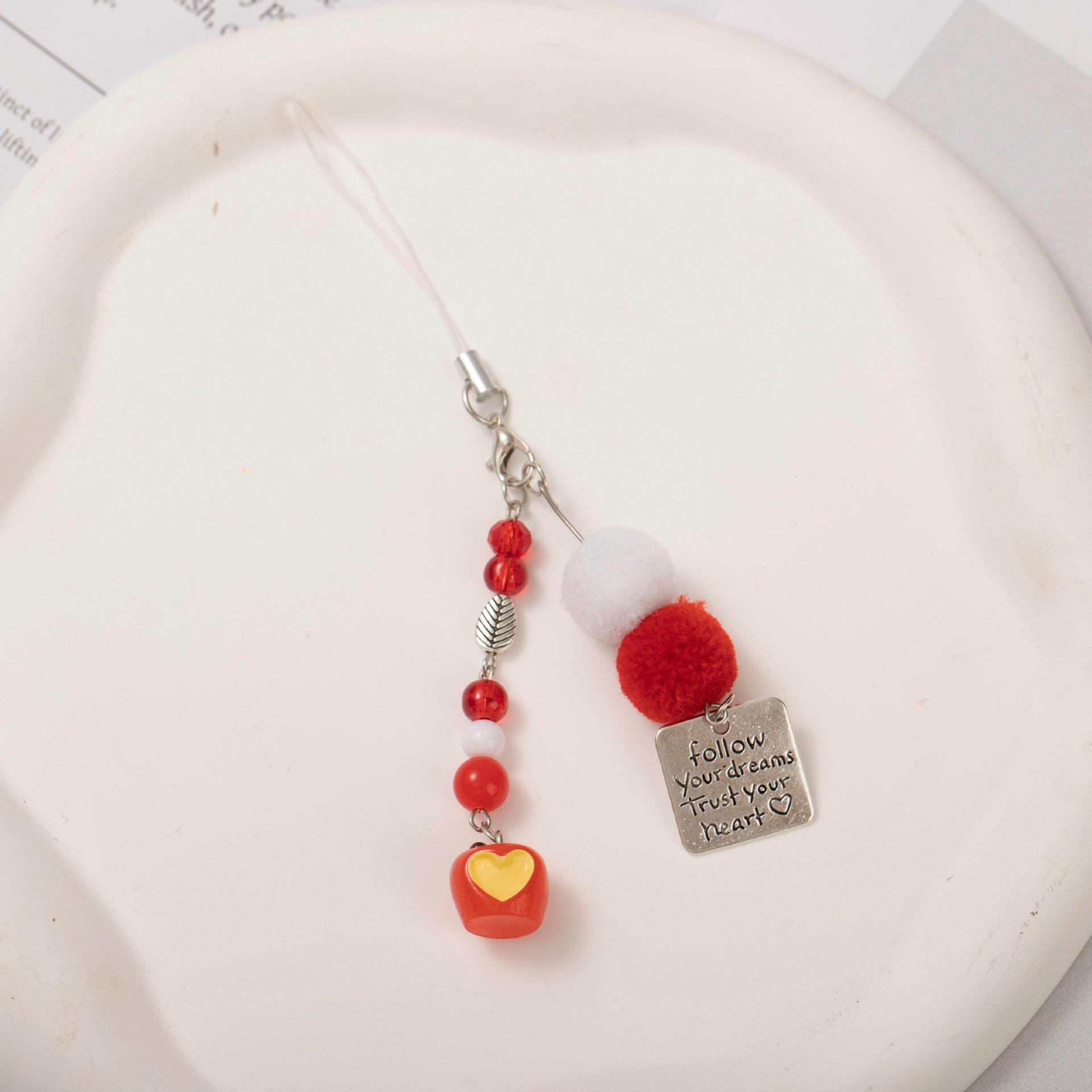 Red Apple Love Mobile Phone Pendant Bag Pendant Cute Student School Bag Lanyard Portable Mobile Phone Chain Keychain Ornament