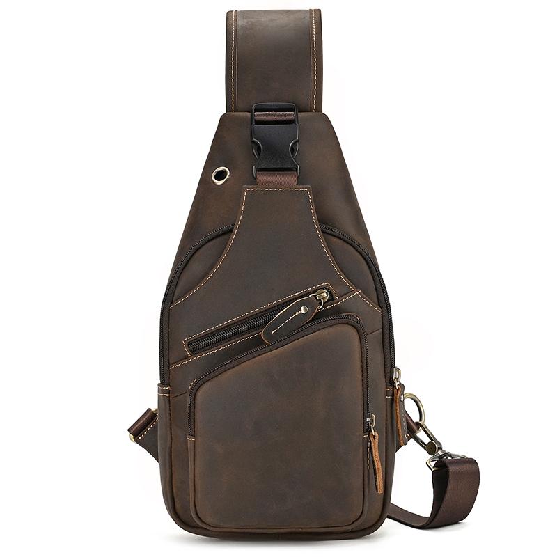 Neue Mode Herren Brusttasche Einzelne Schulter Rucksack Tasche Crossbody Brusttasche Vintage Stil Männliche Reise Taschen Echtes Leder Heiß