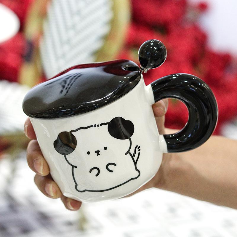 Niedlicher kleiner Tierbecher mit Deckel Löffel Keramiktasse für Mädchen Souvenir Wasserbecher Gedenk Geburtstagsgeschenk