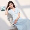 Sancai V-Neck Puff Sleeve A-Line Midi Dress