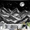 Black and White Tapestry Starry Night Mountain Tapestries for Bedroom Aesthetic Moon and Stars Tapastrys Wall Hanging Dark
