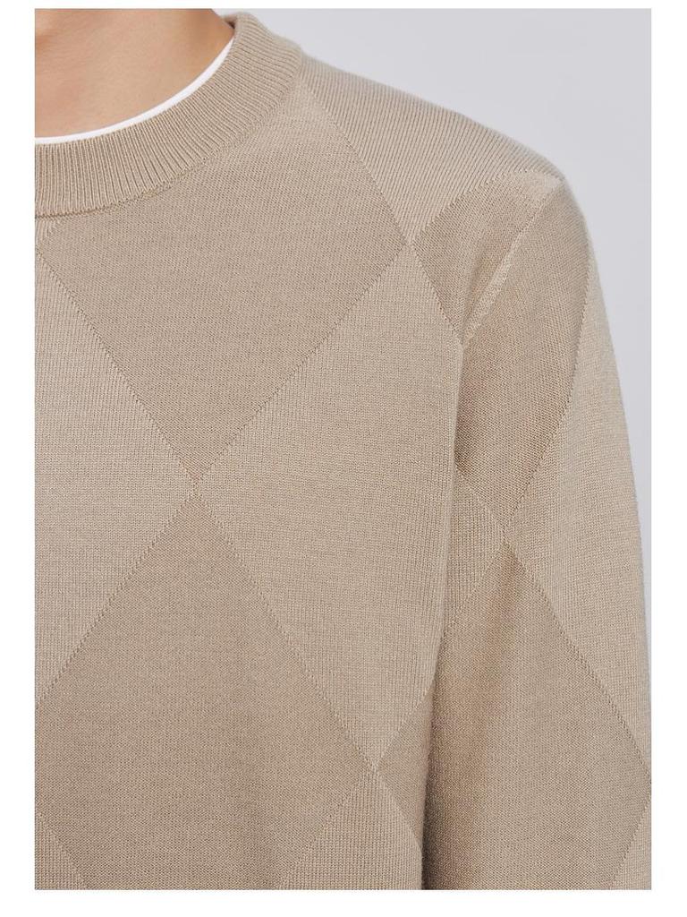 Men's High-Quality Diamond Jacquard Round Neck Sweater, 2024 Autumn/Winter, Slightly Loose Long Sleeve Knitwear