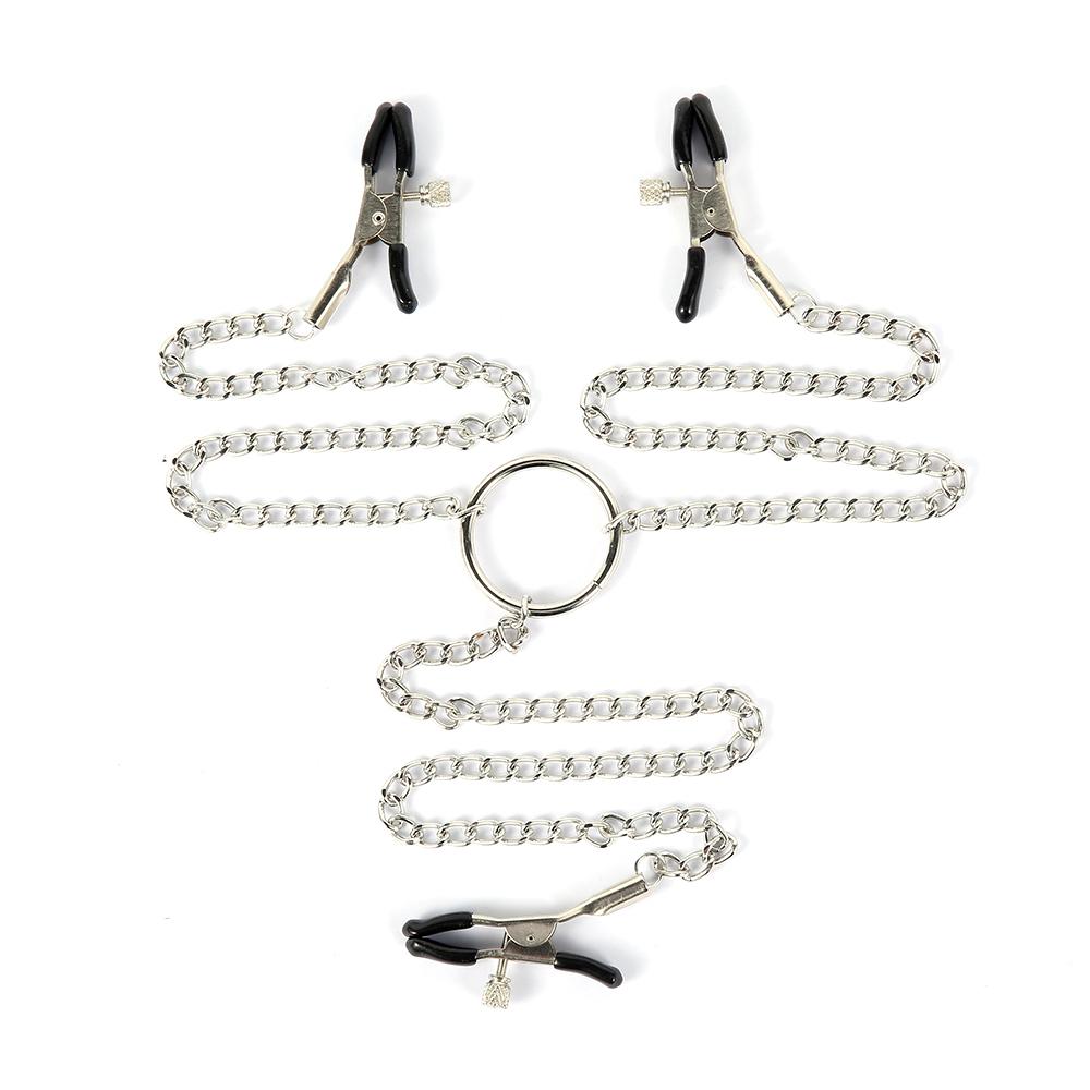 Fetish Adult Game Sex Toy for Women Metal Nipple Clamp with Chain Bondage Breast Labia Clip Stimulation Massager BDSM