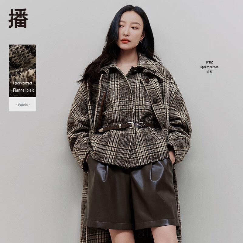 

Bo Retro Plaid Wool Blend Short Coat for Women M