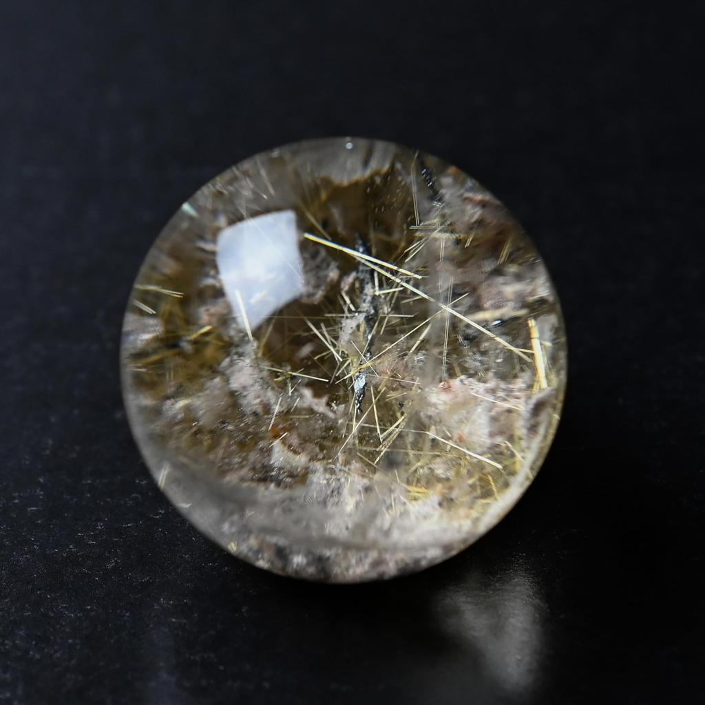 Garden Rutilated Quartz Gold Needle Good Work Power Amulet [Eigado] Sphere, 40mm, 89g, Quartz, Fortune, Luck, Stone,