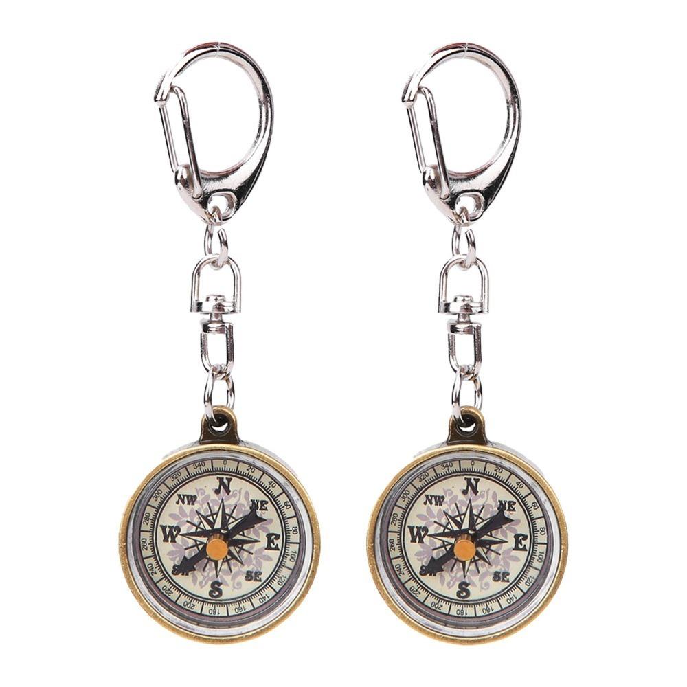 

2PCS Compact Compass Keychain Zinc Alloy Vintage Compass Durable Pocket Compass Hiking Gear 2PCS