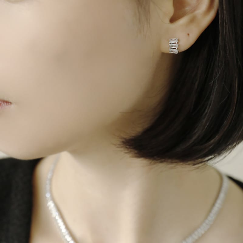 SOSOO Square Tennis Cubic Earring Silver