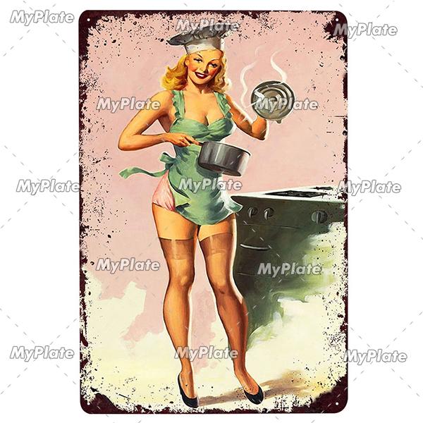 Beauty Woman Metal Sign Bar Pub Decor Plaque Metal Vintage Crafts Home Decor Painting Plaques Art Pinup Poster
