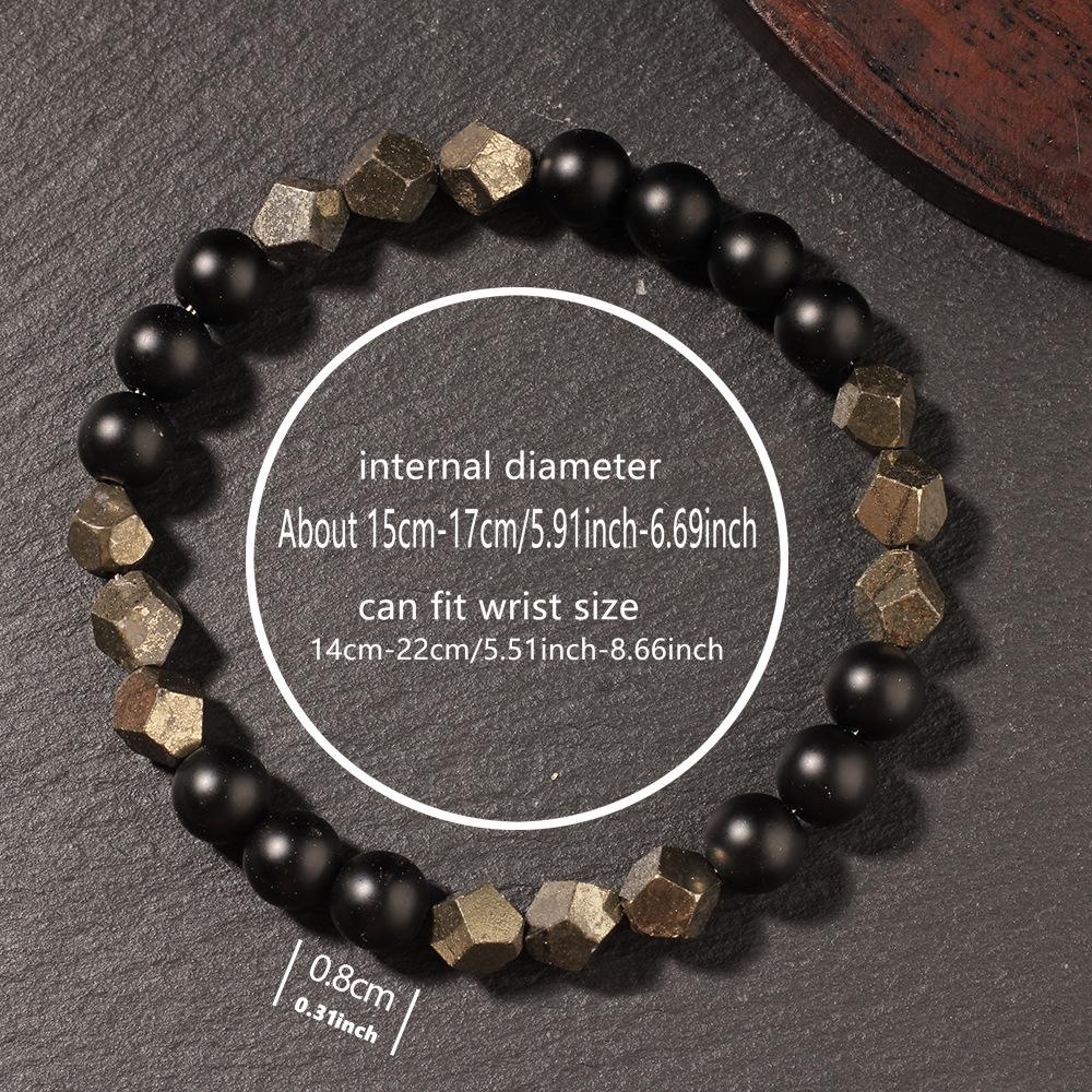 Festive Gifts Matte Black Onyx And Faceted Pyrite Beaded Bracelet Bold Fashion Jewelry For Men Daily Wear Simple Versatile Accessory