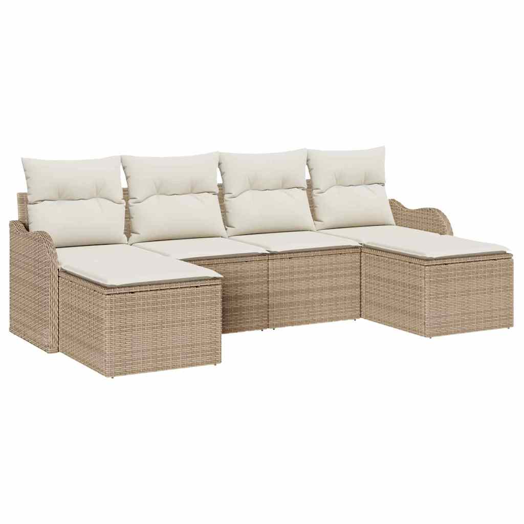 Garden Sofa Set Beige Poly Rattan