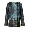 Women's Halloween Print Long Sleeve Top with Side Slit Hem, Round Neck
