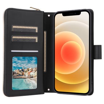 For iPhone 12 Mini Zipper Wallet Case Rhombus Leather Handbag Phone Cover
