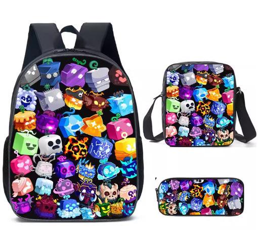 ROBLOX Blox Fruits Grund- und Sekundarschule Schultasche Kinderrucksack Rucksack mit großem Fassungsvermögen Umhängetasche Federmäppchen