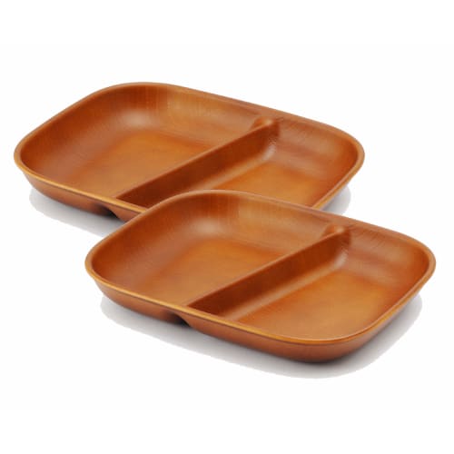 Showa Microwave-Safe Wood-Grain Lunch Plates (Light Brown, Set of 2)