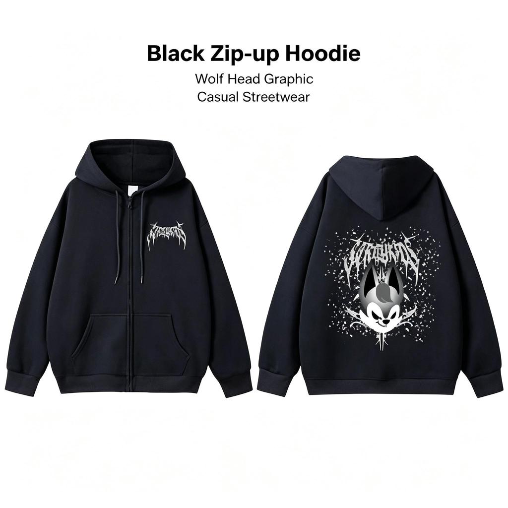 Zip Up Hooded Sweatshirt, Front & Back Printed Long Sleeve Fleece Lined Hoodie for Women Casual Daily Wear