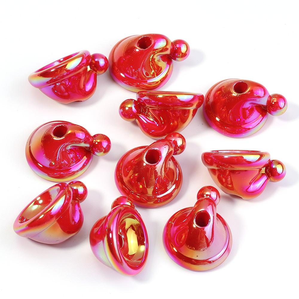 10pcs Christmas Hat Acrylic Beads Plated Color Loose Bead For DIY Jewelry Making Bracelet Necklace Keychain Christmas Decoration