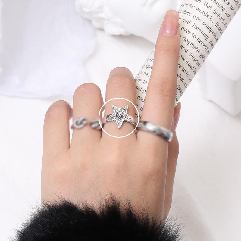 Anéis Prata Tailandesa Tendência Coreana Unissex - Conjunto Vintage Envelhecido para Casais com Personalidades Dominantes