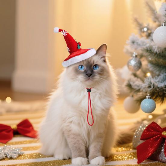 Cat Xmas Hat Puppy Velvet Red Christmas Hat Pet Hat with Snowflakes for Cats Small Dogs Party Photo Prop Festive Costume Accessory