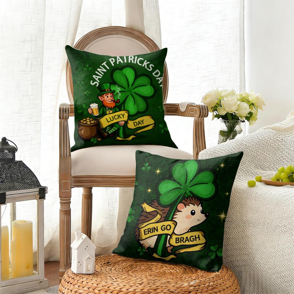 Classic Saint Patrick Day Cushion Cover Cool Natural Linen Cushion Cover DoubleSided Print Breathable Sofa Home Decor