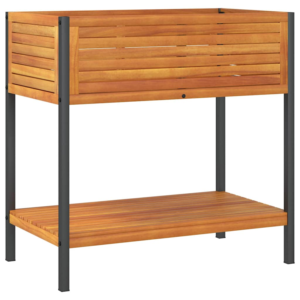 Plant Pot with Shelf 80 x 45 x 80 cm Solid Acacia Wood and Steel